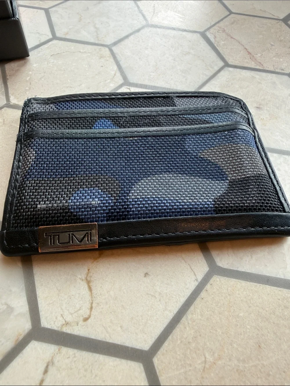 TUMI Men’s Blue and Black Camo Card Case Wallet